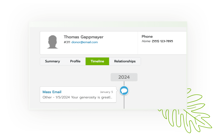 Constant contact and Bloomerang Donor Timeline