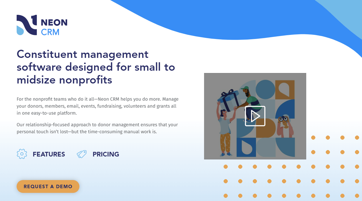 Screenshot of the Neon CRM homepage