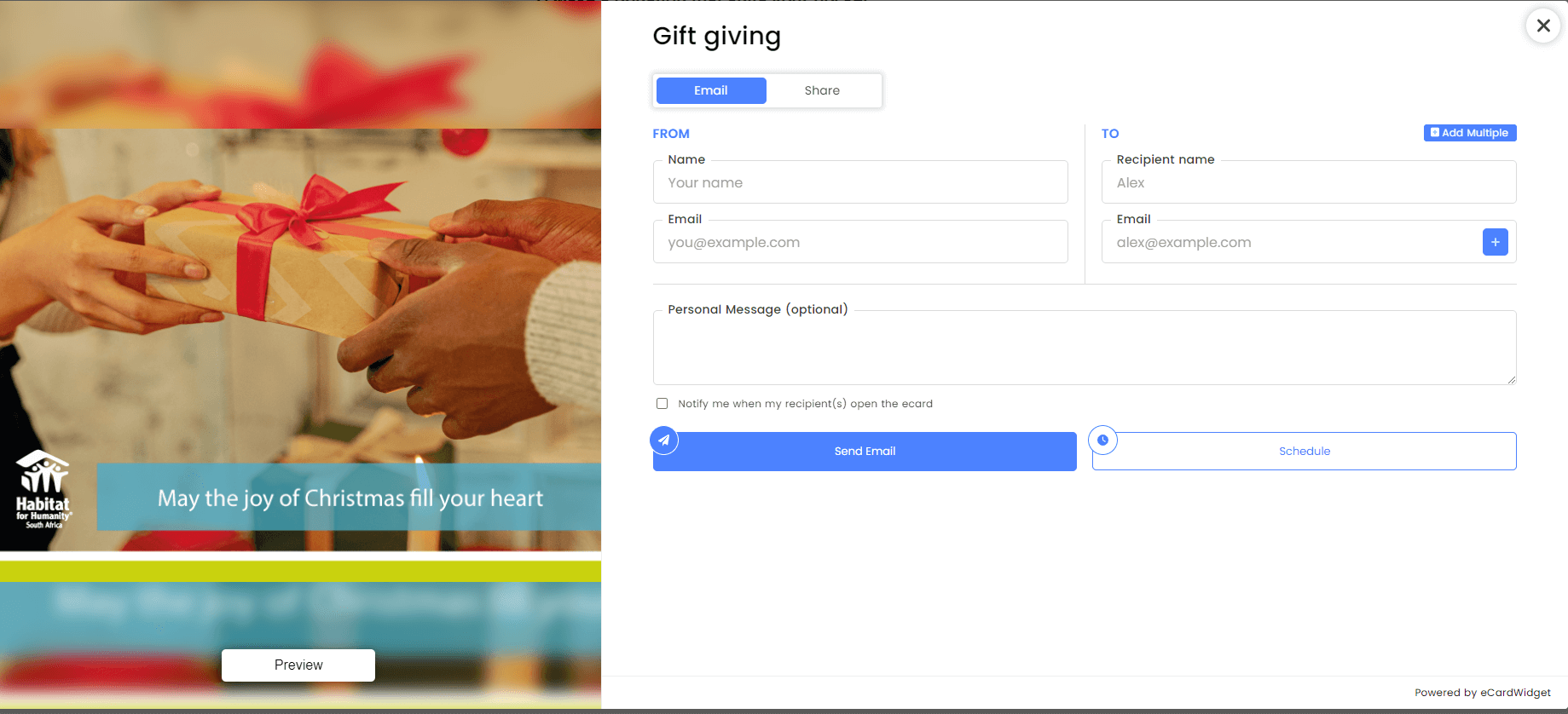This is an example of an eCard online fundraiser from Habitat for Humanity. 