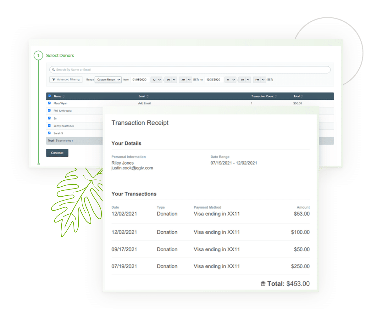 Qgiv interface - customer details