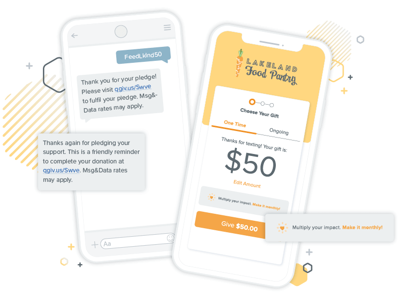 Example of messages sent via Qgiv’s text-to-donate platform