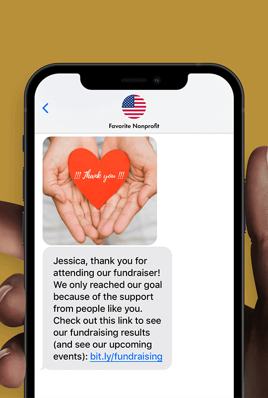 A text sent using the Tatango text-to-give platform