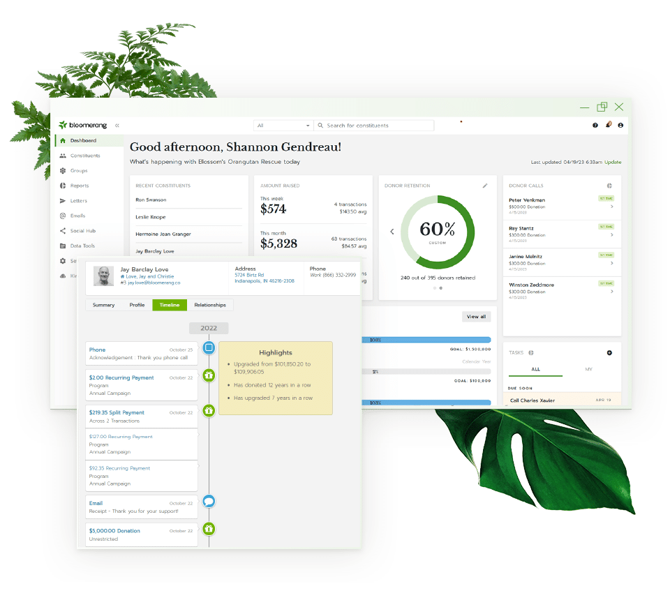Bloomerang CRM User Interface