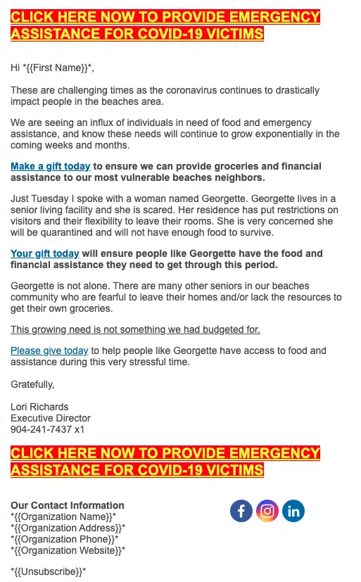 Image of the email appeal