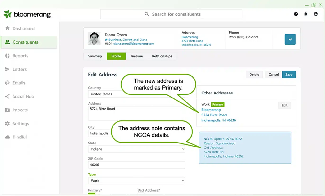 Bloomerang UI showing Constituent Information