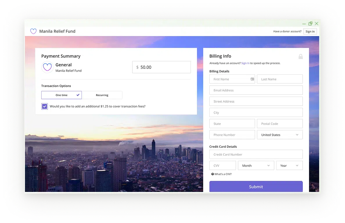 User Interface for the Desktop version of Online Giving Tools