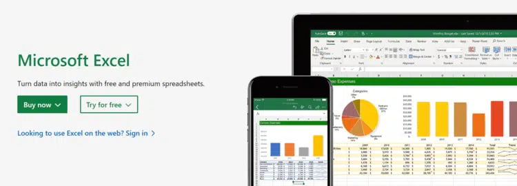 This screenshot shows the homepage for Microsoft Excel.