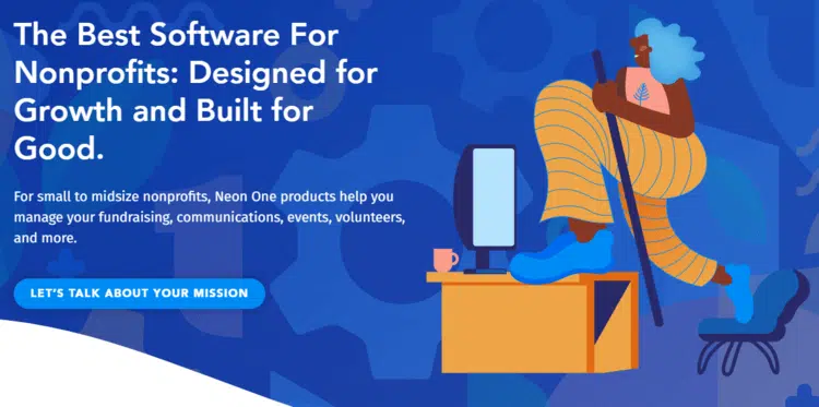 This image shows Neon One's donor management software homepage.
