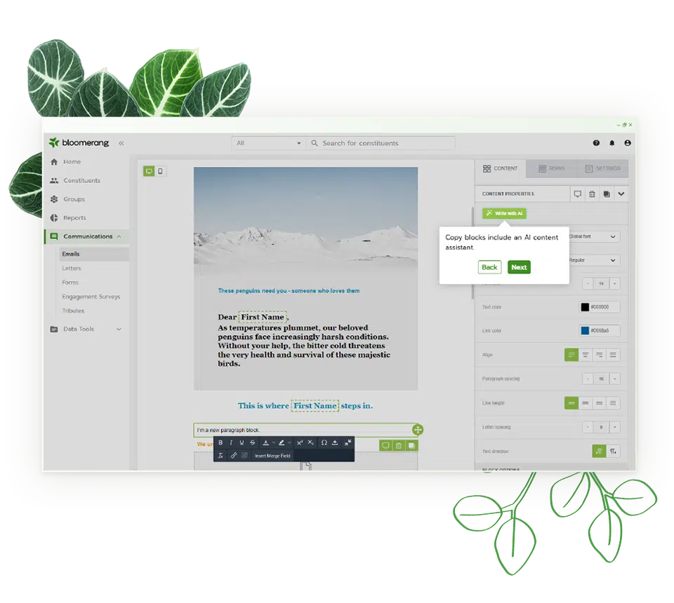 Bloomerang Email Builder UI