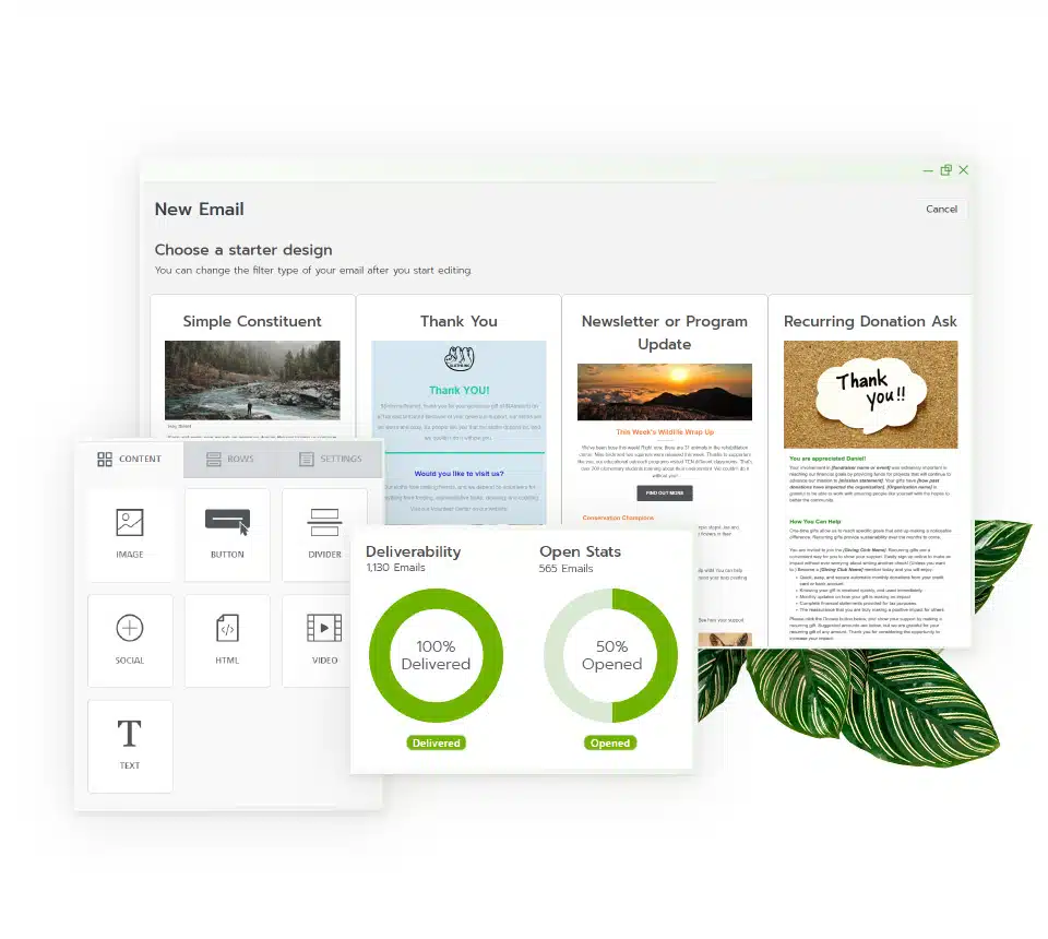 Various Bloomerang built-in email features.