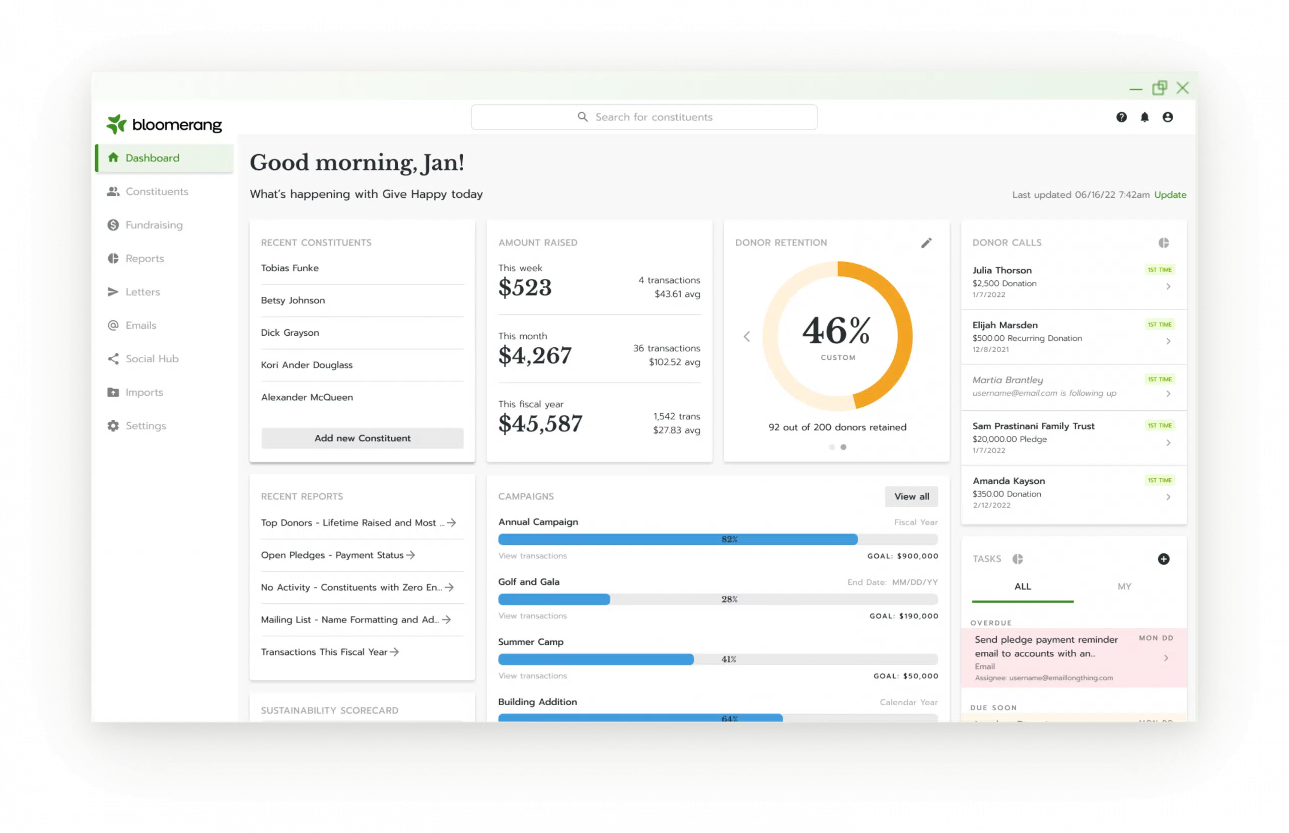 Bloomerang user interface