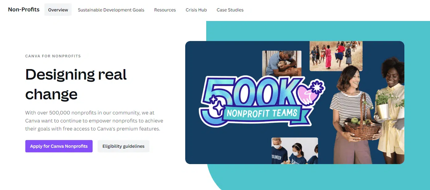 Canva’s nonprofit information page 