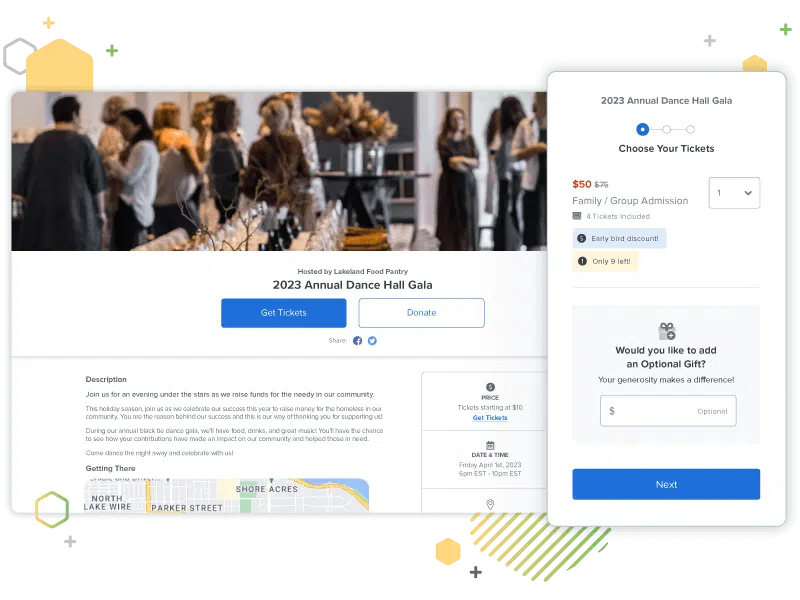 Qgiv’s user interface for its event management software for nonprofits 