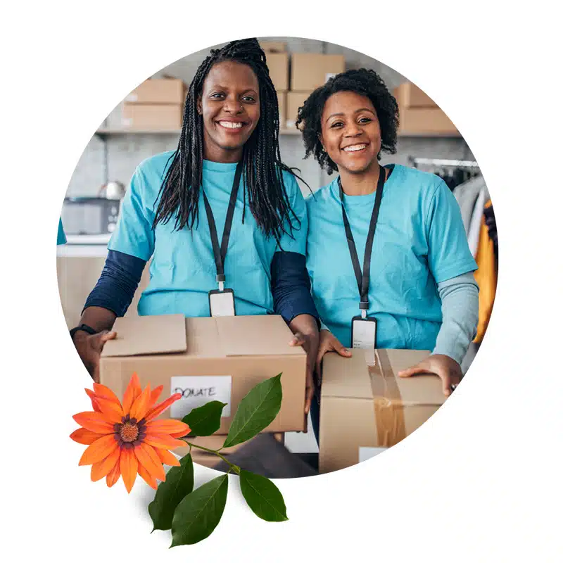 Woman volunteering at a food bank.