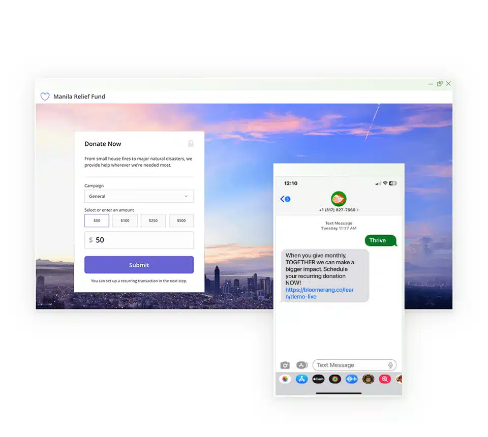 Bloomerang Giving form and Text to Donate feature