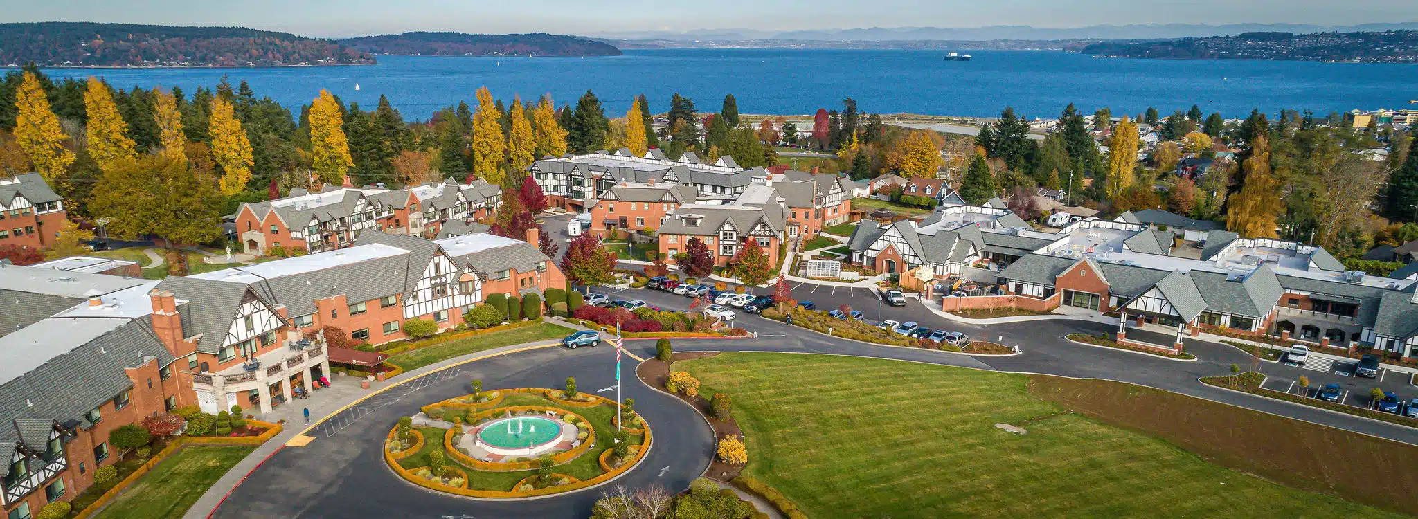 A drone shot of Franke and Tobey Jones Community Living Center is shown