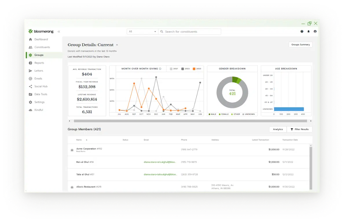 Bloomerang Groups - Reporting for nonprofits.