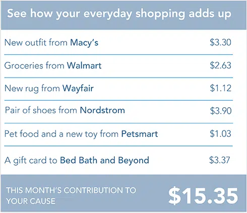 This image shows how online shopping fundraiser donations can add up over time.