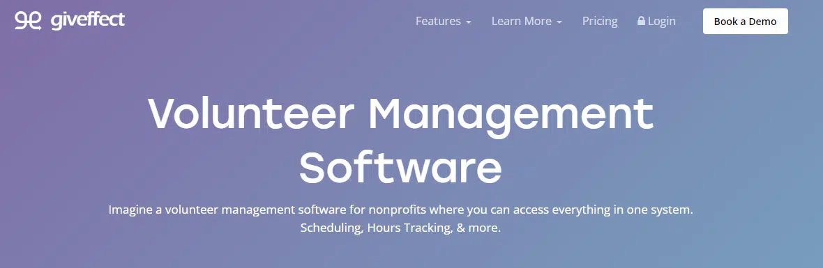 Screenshot of the Giveffect volunteer management product page