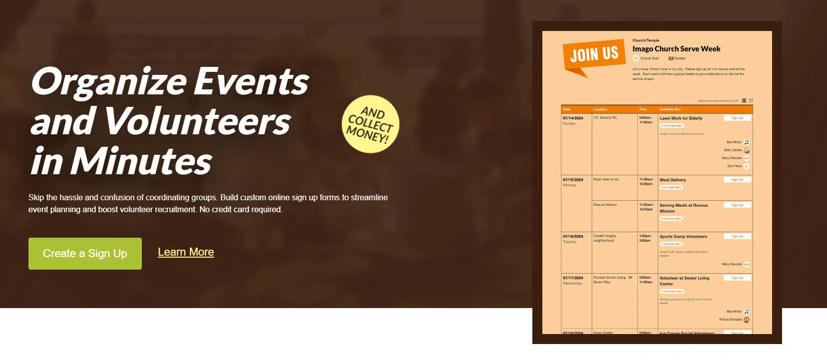 SignUpGenius homepage screenshot