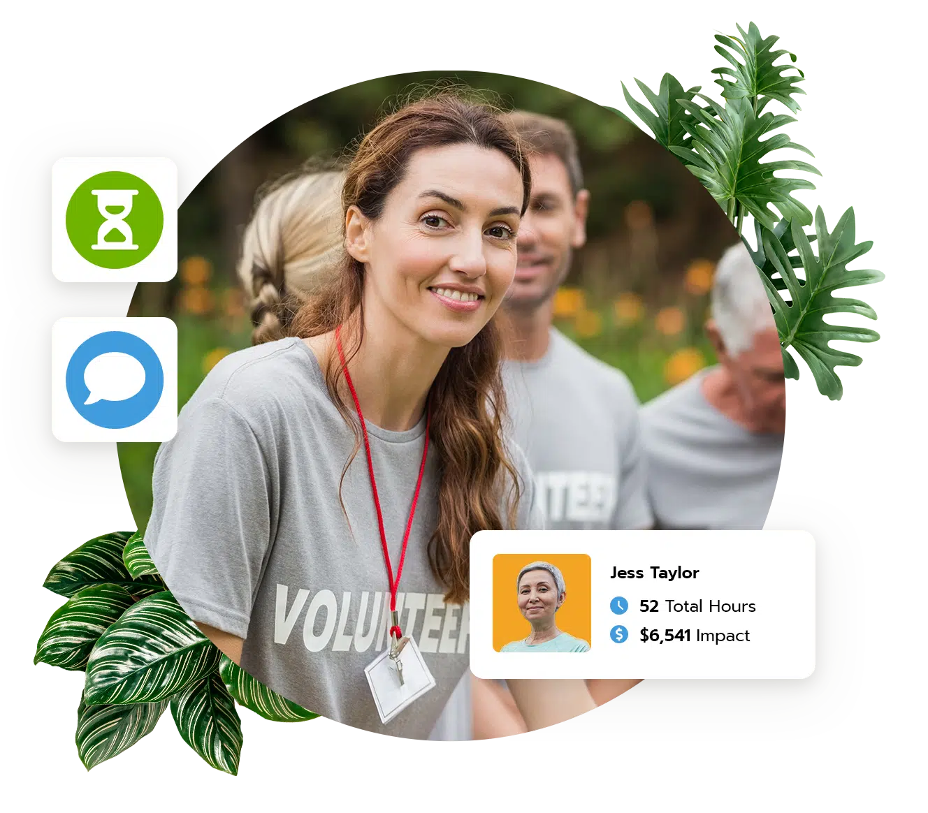 Volunteer Woman with User Interface Elements