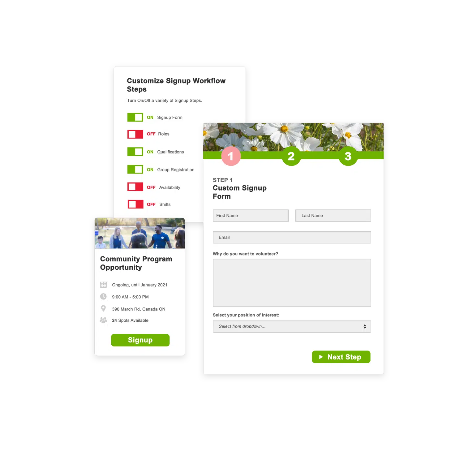 Volunteer recruitment features for Bloomerang Volunteer.