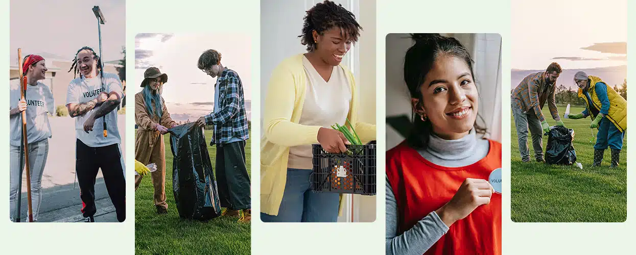 Different groups of people volunteering.